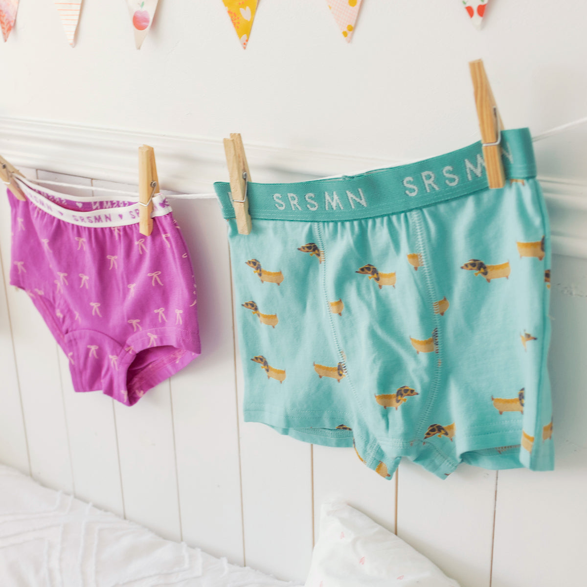 Pink boyshort panty with all over print, child