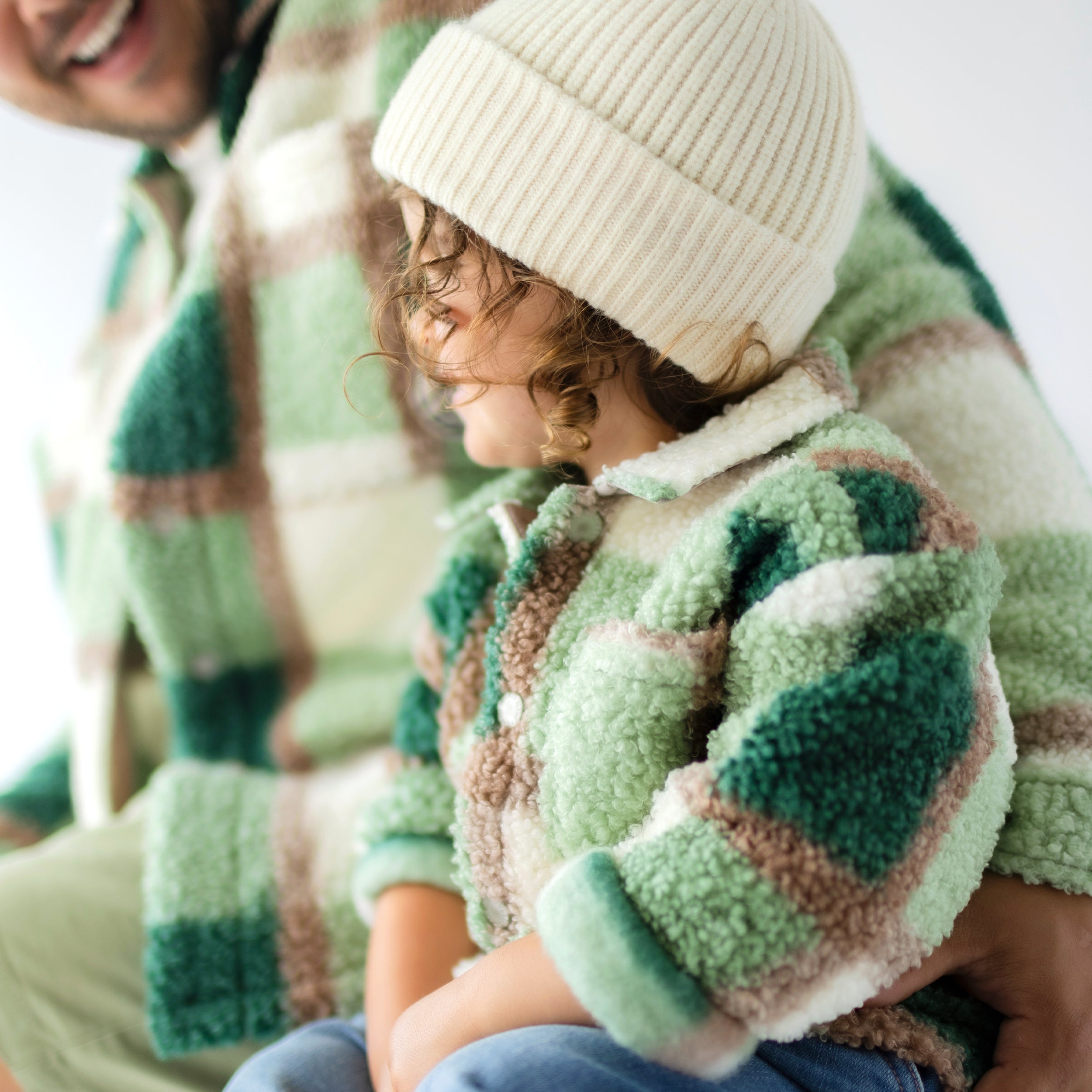 Surchemise à carreaux verts, crème et bruns en sherpa, baby