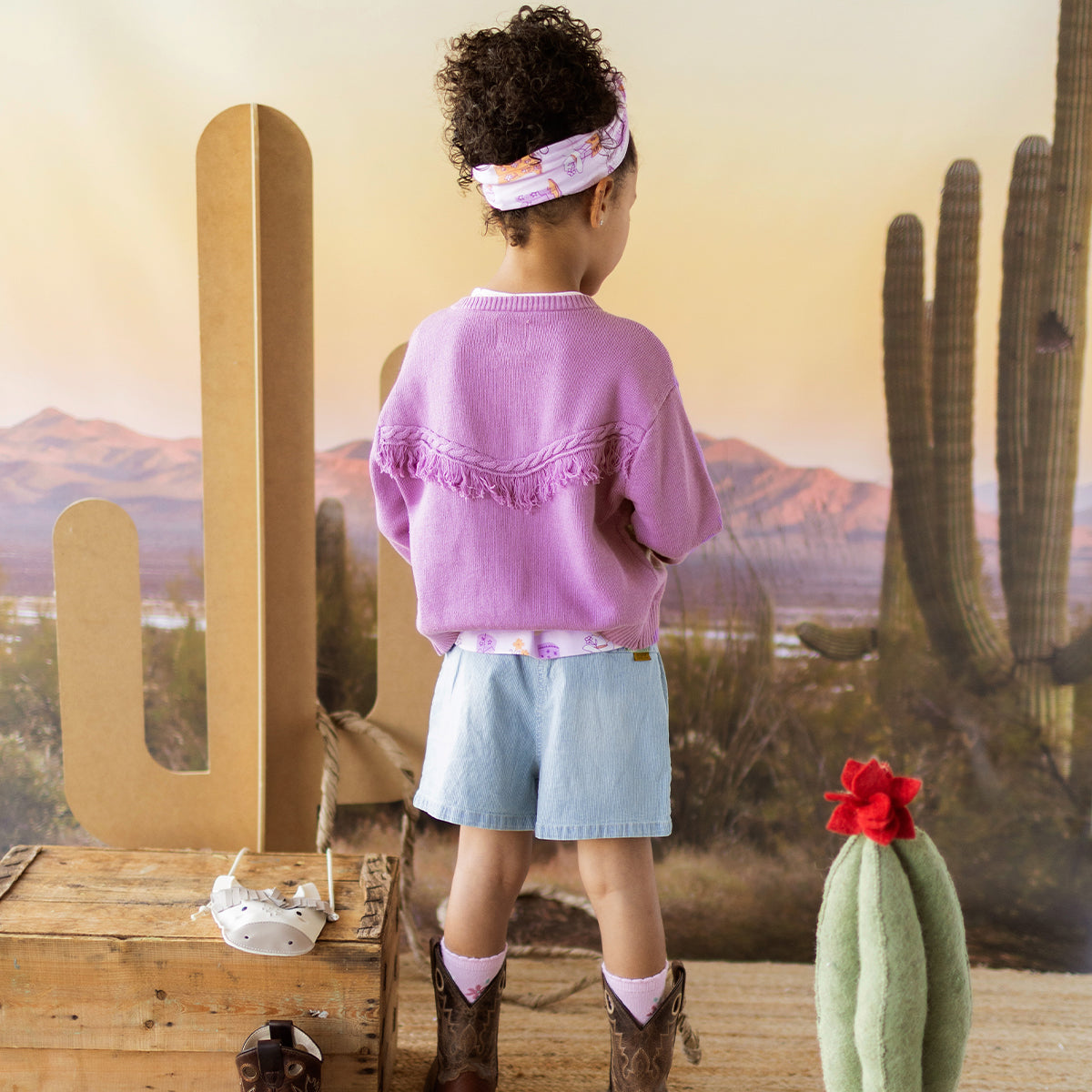 Cardigan mauve en tricot à motifs d’étoiles, enfant