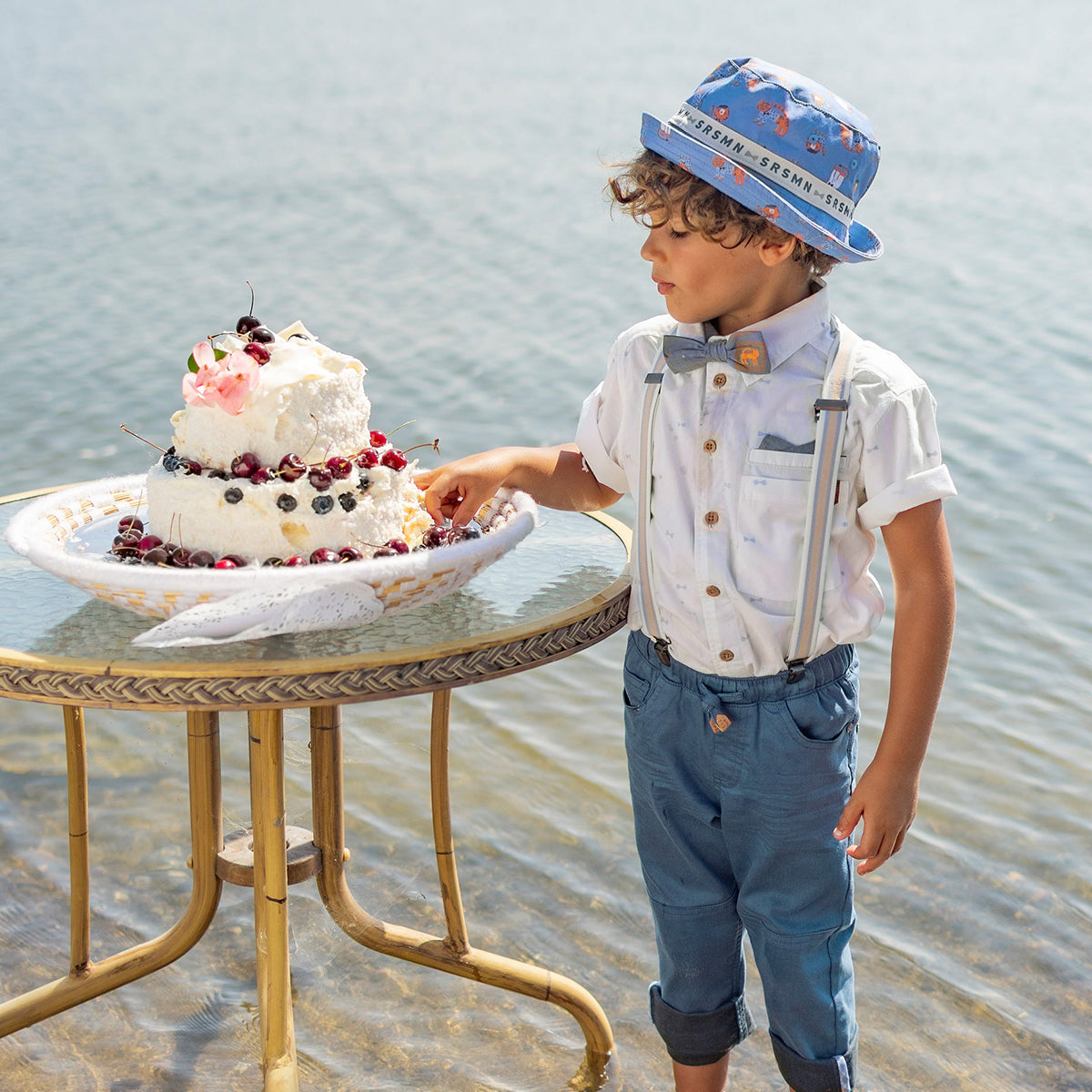 Bretelles blanches à rayures, enfant