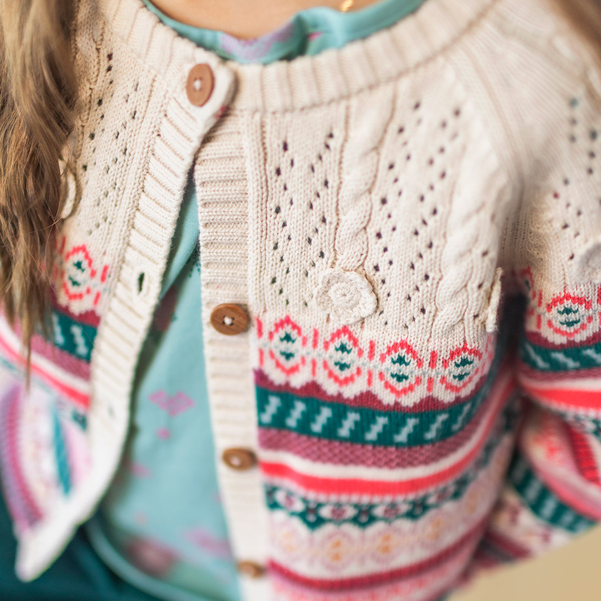 Beige patterned knit cardigan, child
