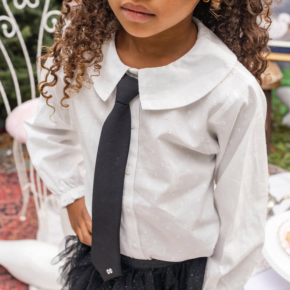 Chemise en popeline plumeti blanche, enfant