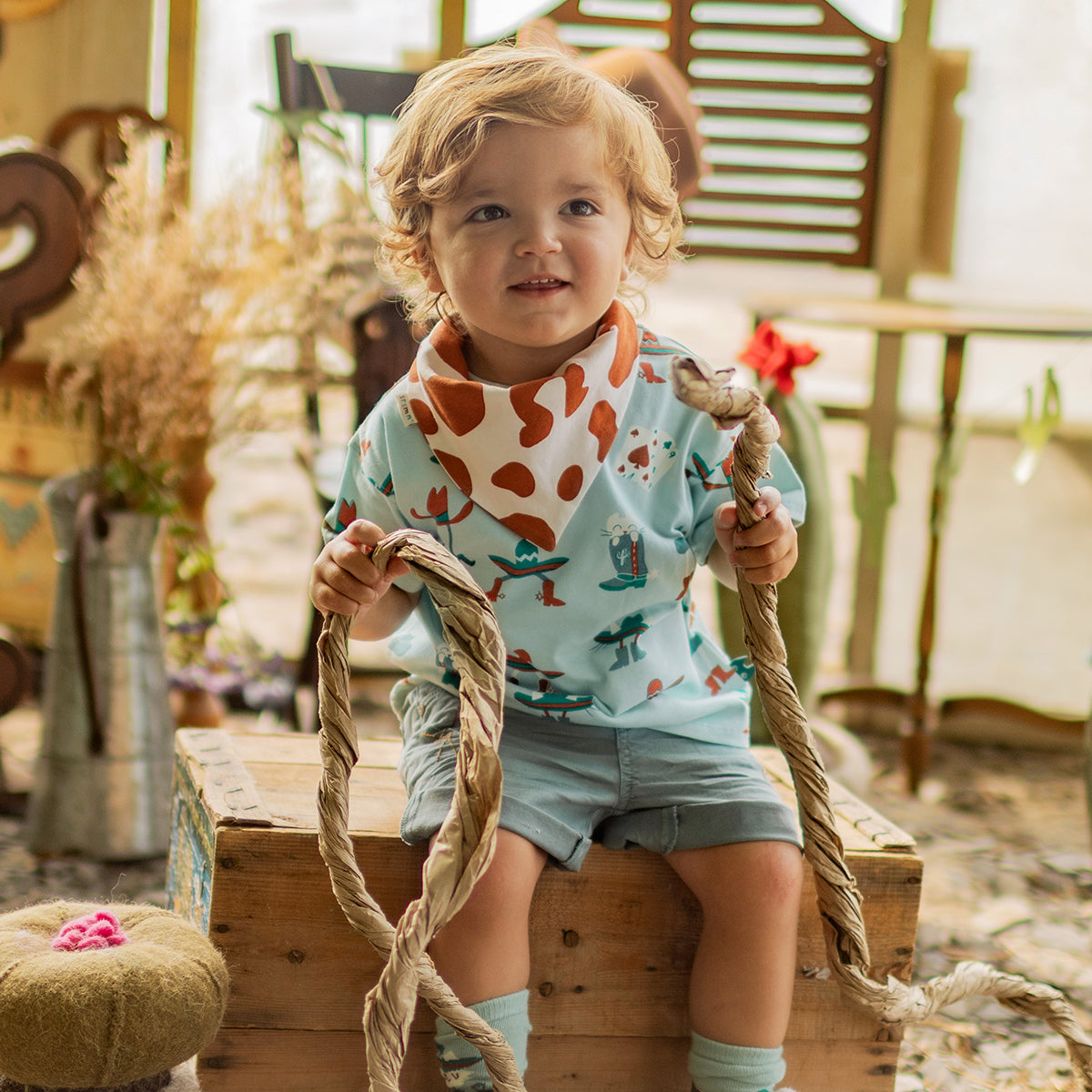 T-shirt turquoise à motifs western, bébé