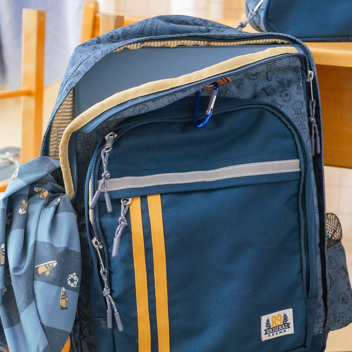 Blue printed school backpack