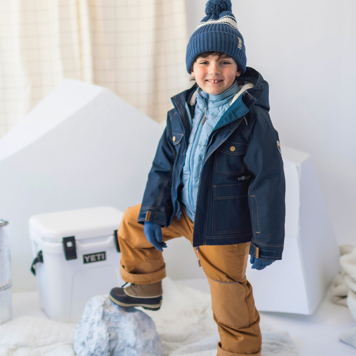 Habit de neige 3 en 1 bleu denim et ocre, enfant