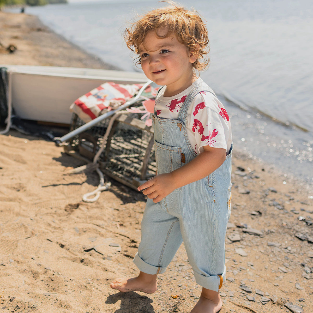 Salopette bleu pâle en denim à rayures, bébé
