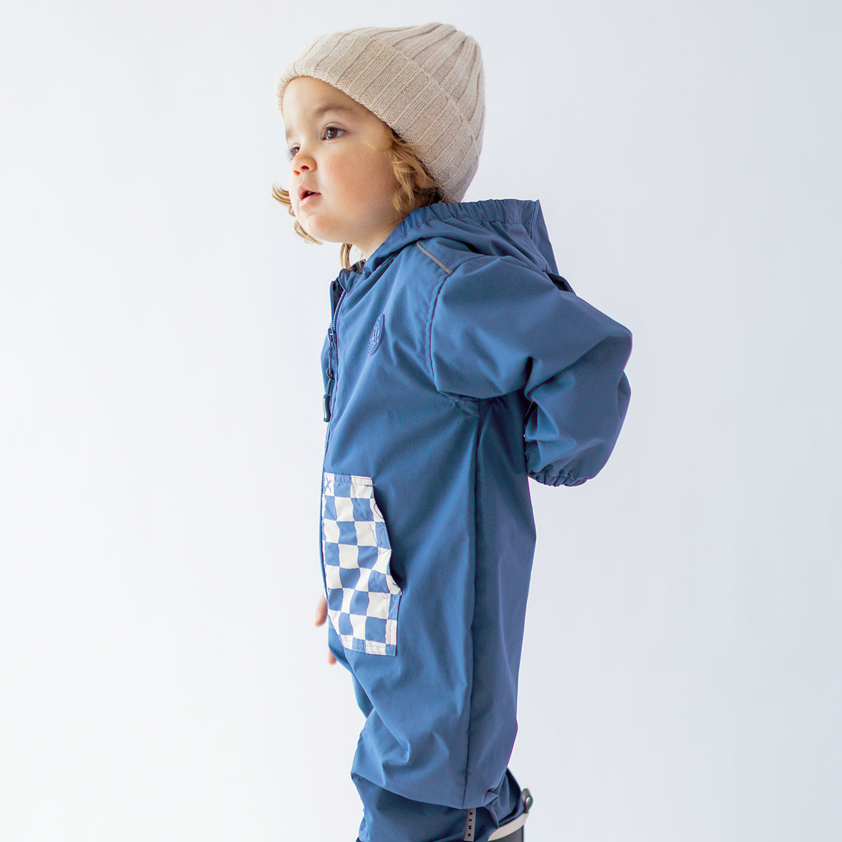 Manteau une pièce bleu à motif damier, bébé