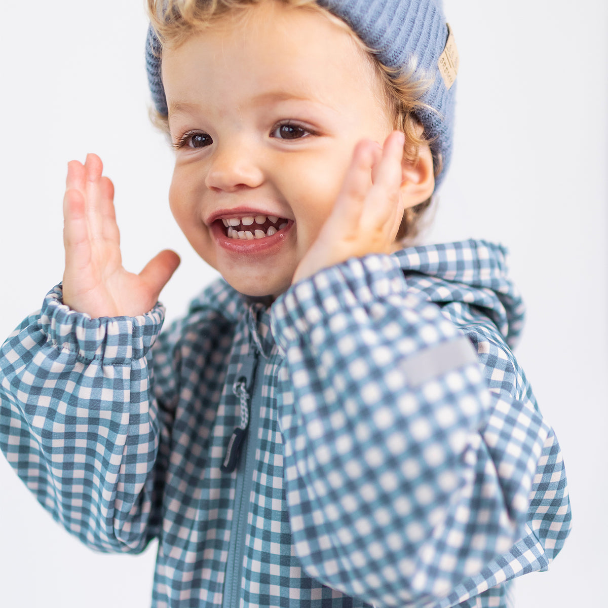Une-pièce softshell bleu à carreaux, bébé