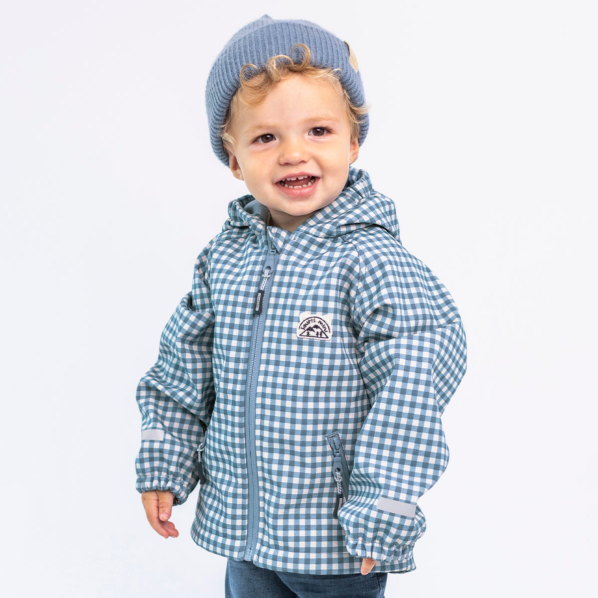 Blue checkered softshell jacket, baby