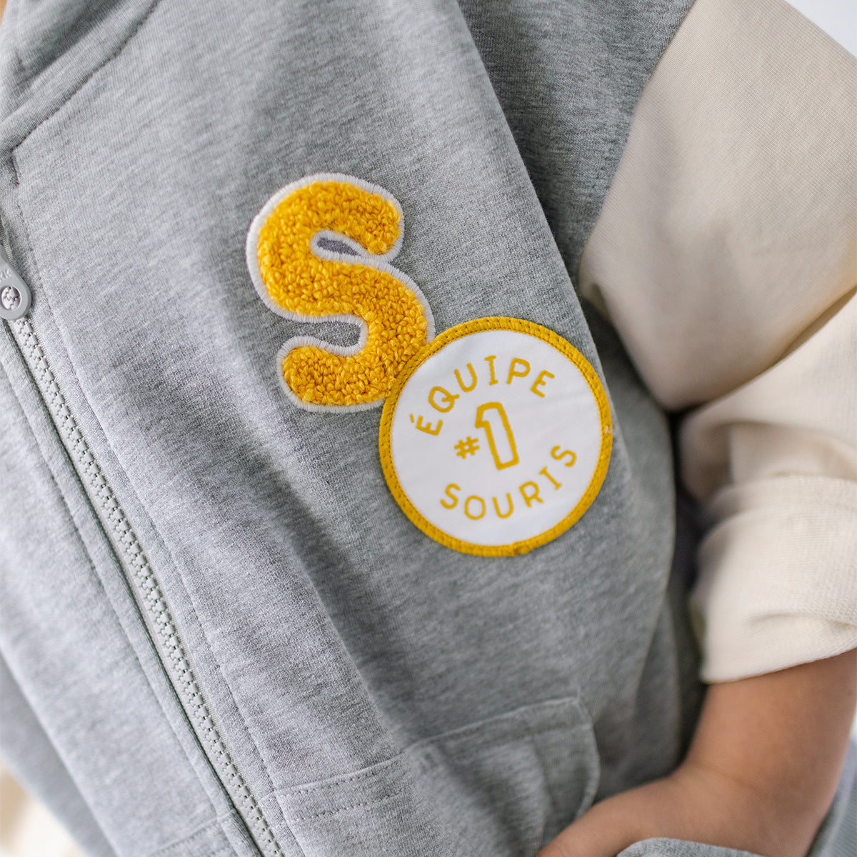 Gray and beige hooded jacket, child