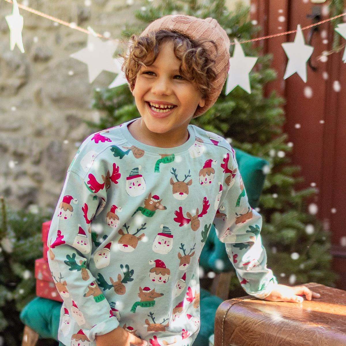T-shirt turquoise à imprimé de personnages des Fêtes, enfant