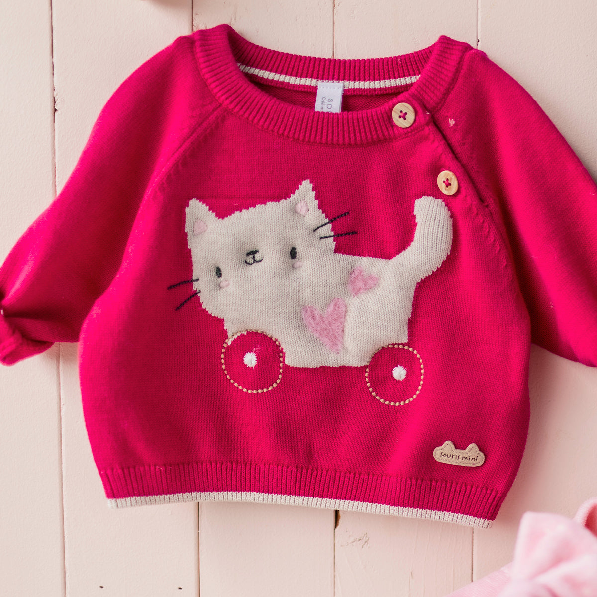 Pink knit sweater with jacquard pattern, newborn
