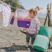 Chandail de maille côtelée manches longues violet, crème et pêche, bébé || Purple, cream and peach long sleeves rib knit sweater, baby