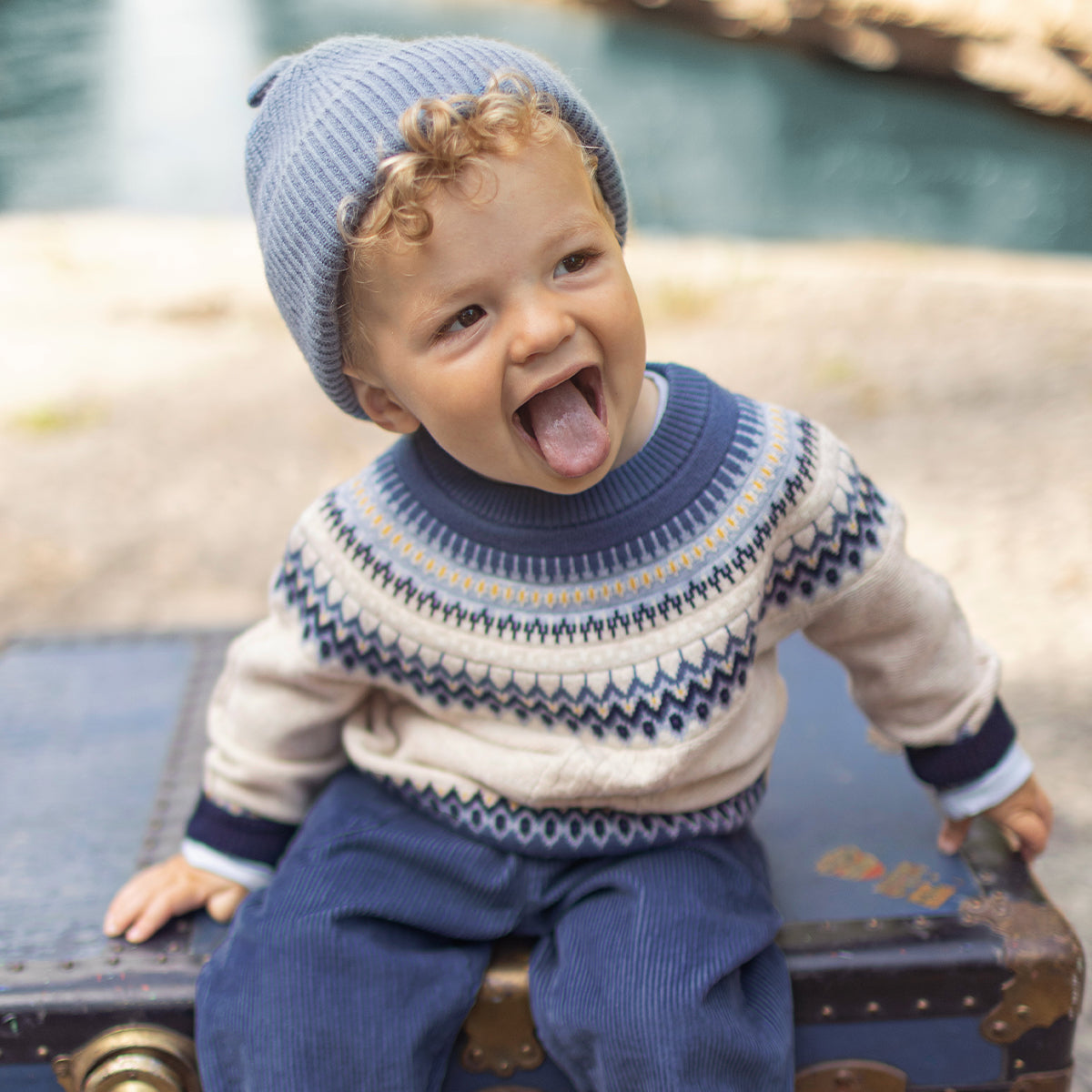 Pantalon bleu en velours côtelé à jambe droite, bébé
