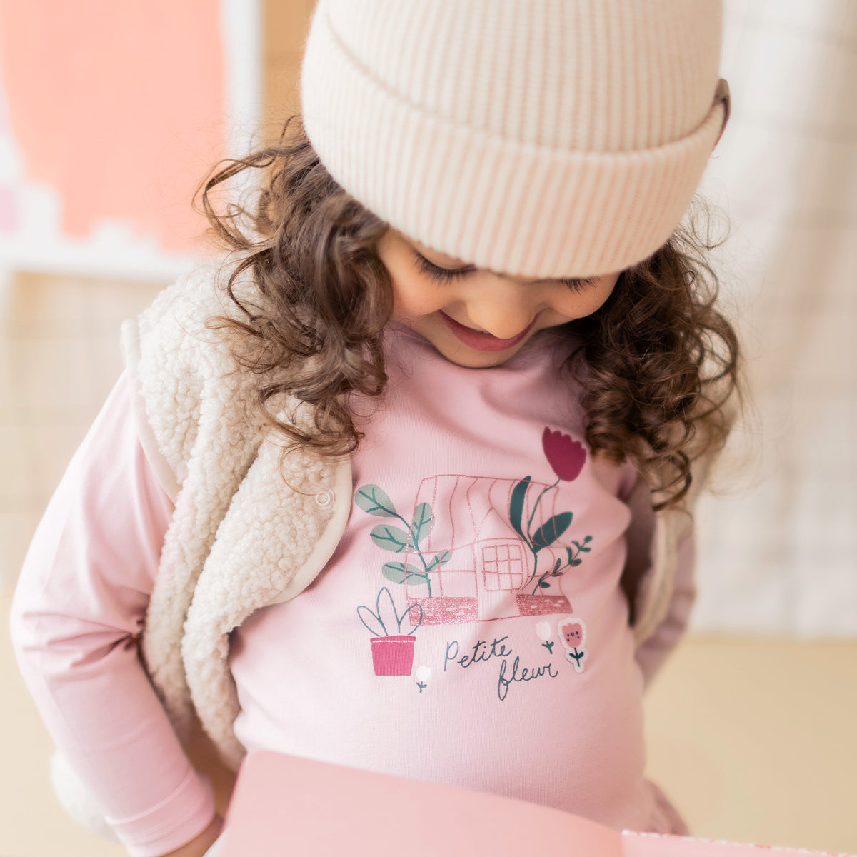 Pink T-shirt with floral illustration, baby