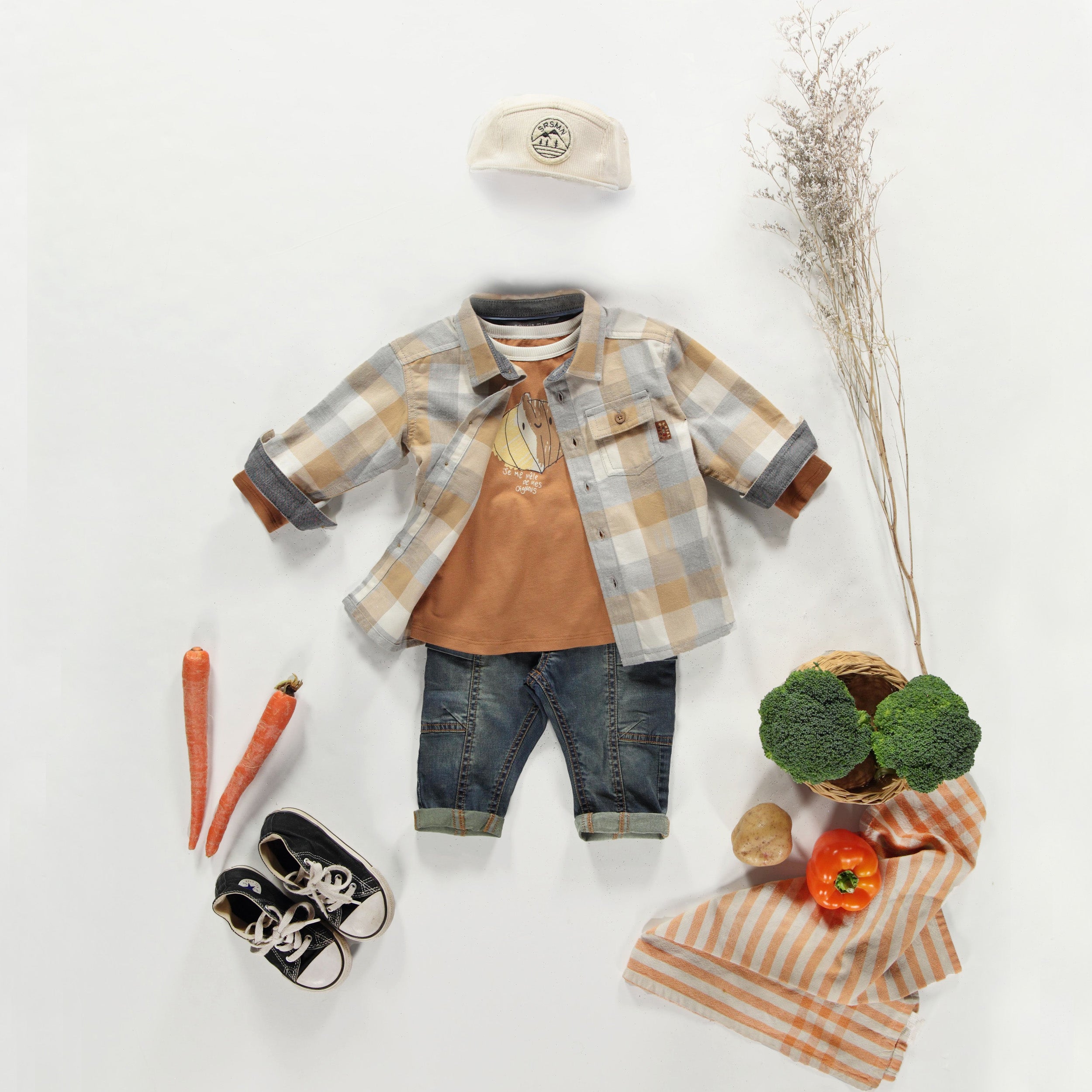 T-shirt brun à manches longues avec illustration d’oignon en coton, bébé