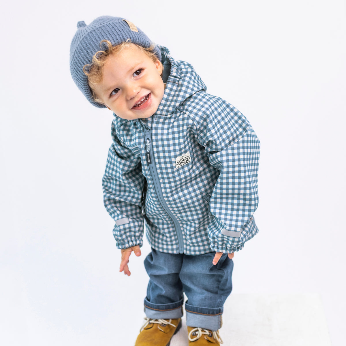 Manteau softshell bleu à carreaux, bébé