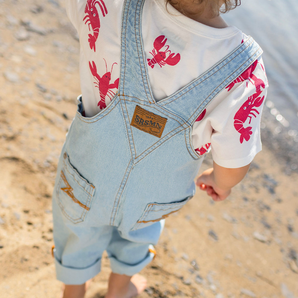 Pale blue striped denim overalls, baby