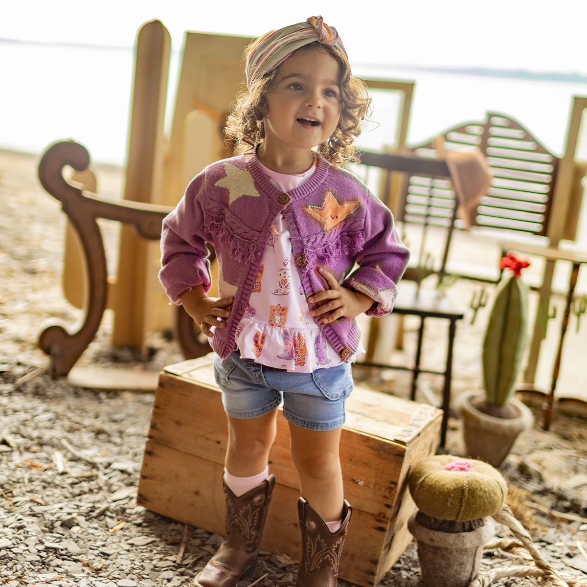 Cardigan mauve en tricot à motifs d’étoiles, bébé