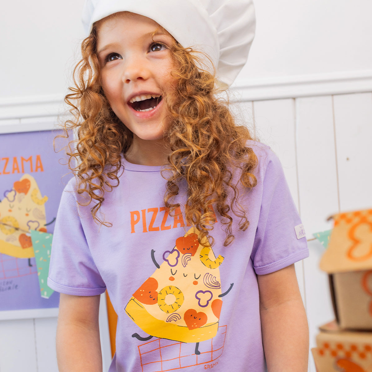 Pyjama deux pièces mauve à motifs de pizzas, enfant