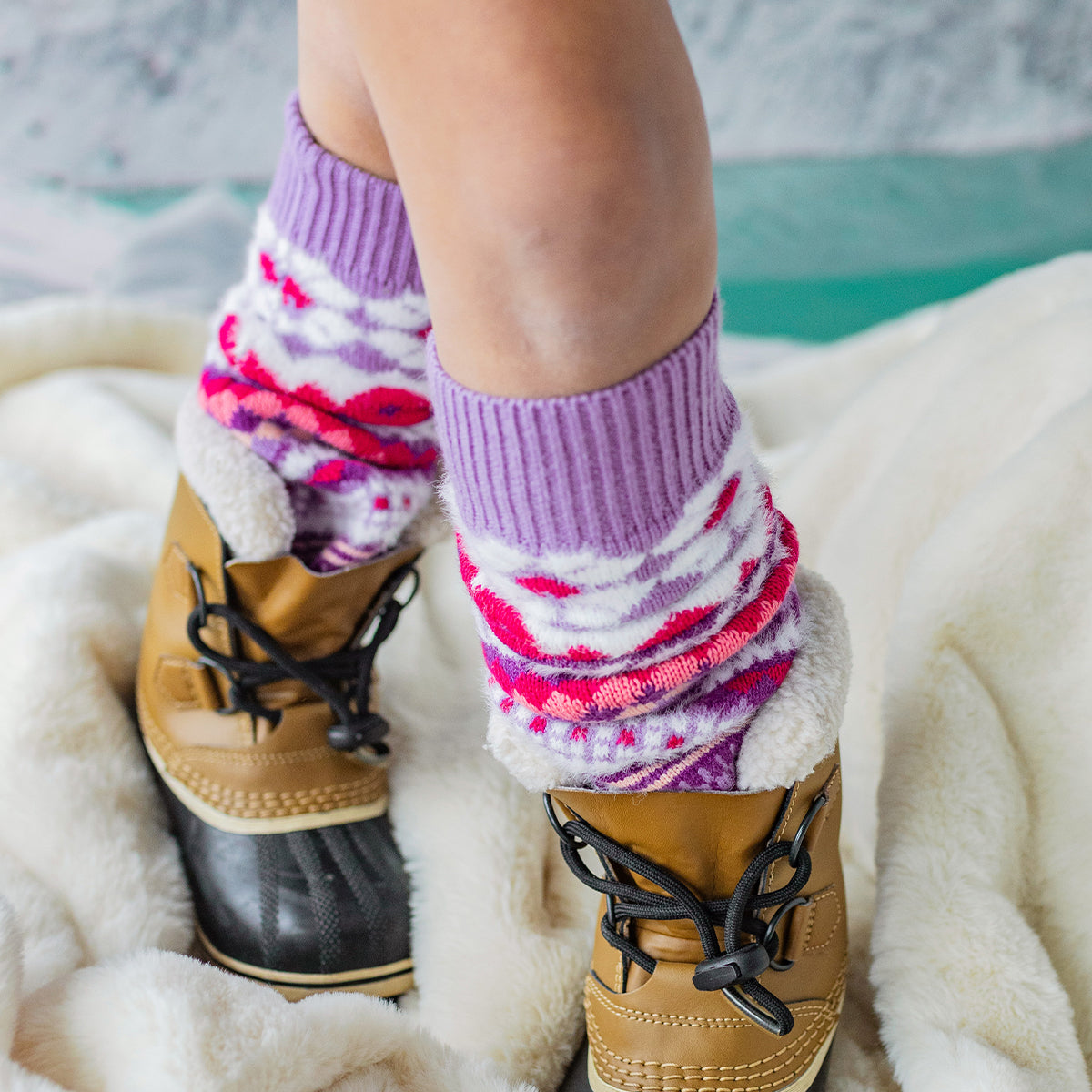 Jambières mauves en tricot avec motifs, enfant