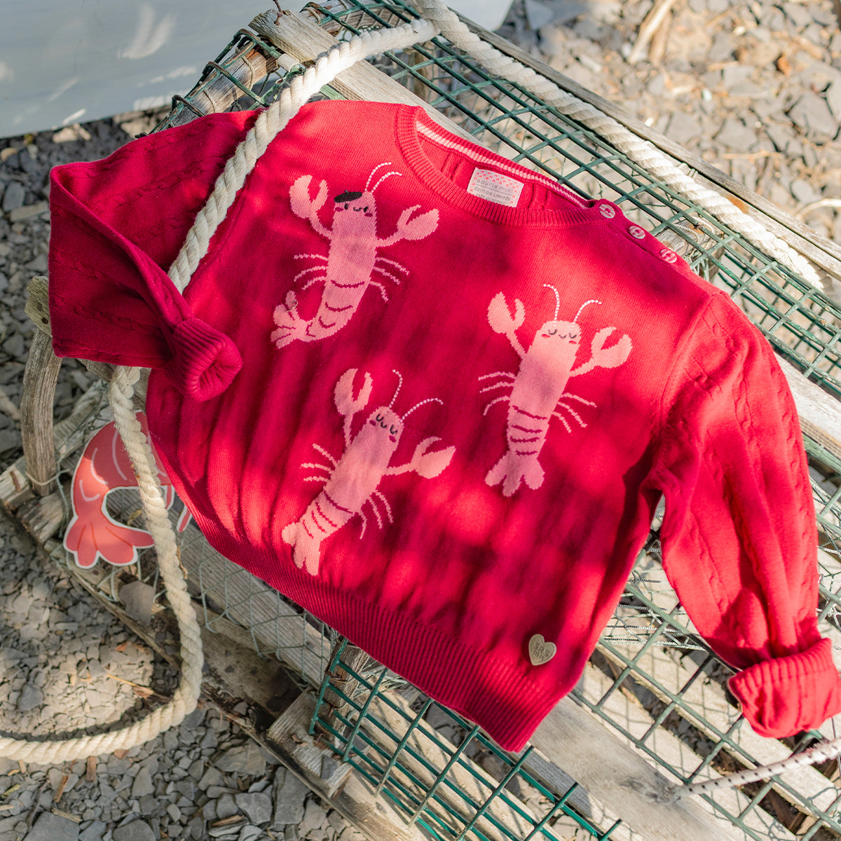 Chandail rouge en tricot avec homards, enfant