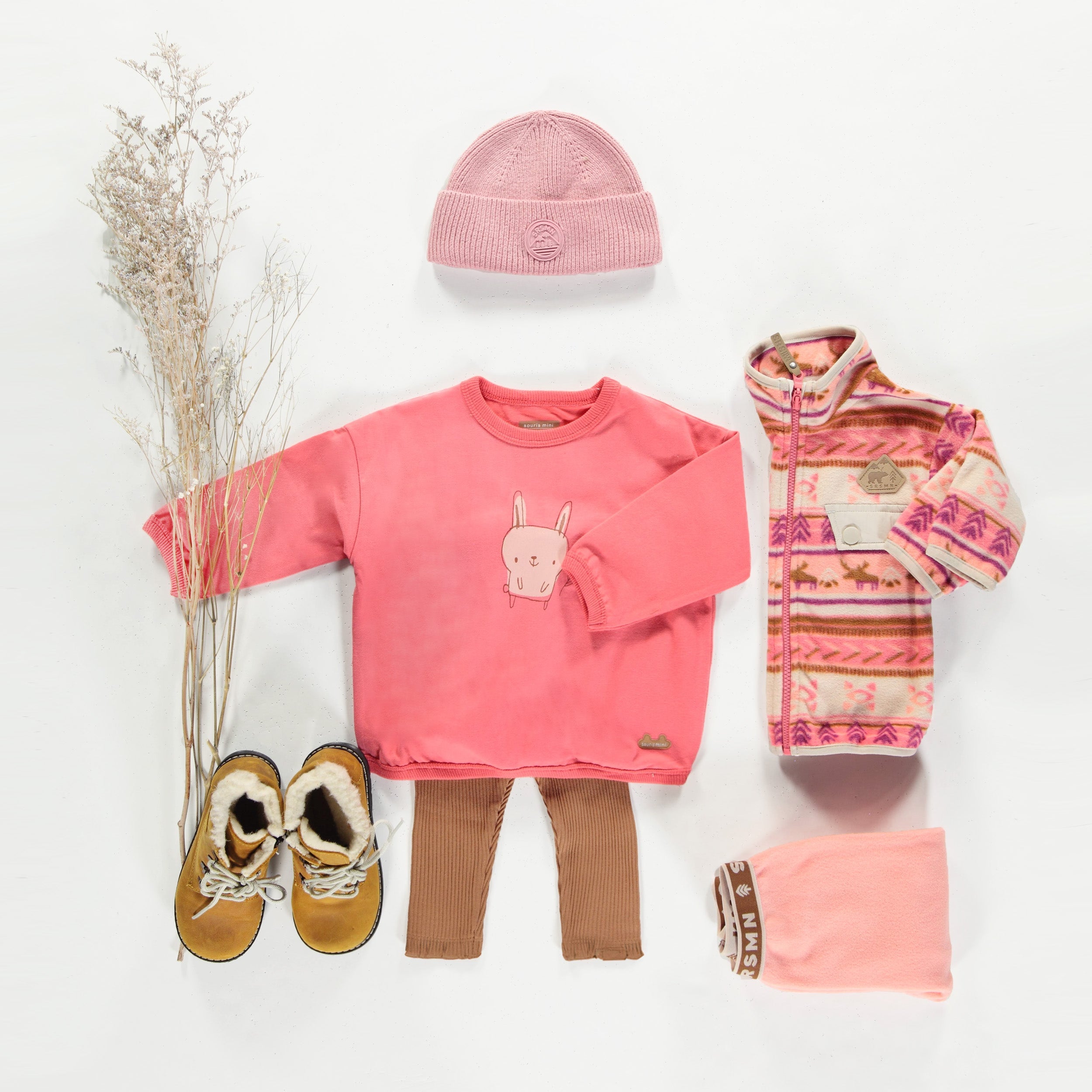 Legging long brun en tricot côtelé irrégulier, bébé