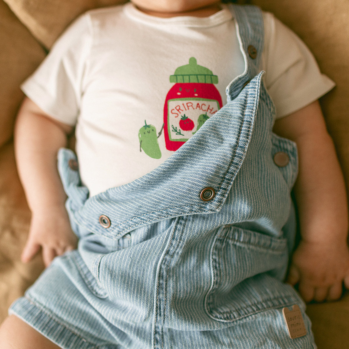 Light blue striped denim overalls, newborn