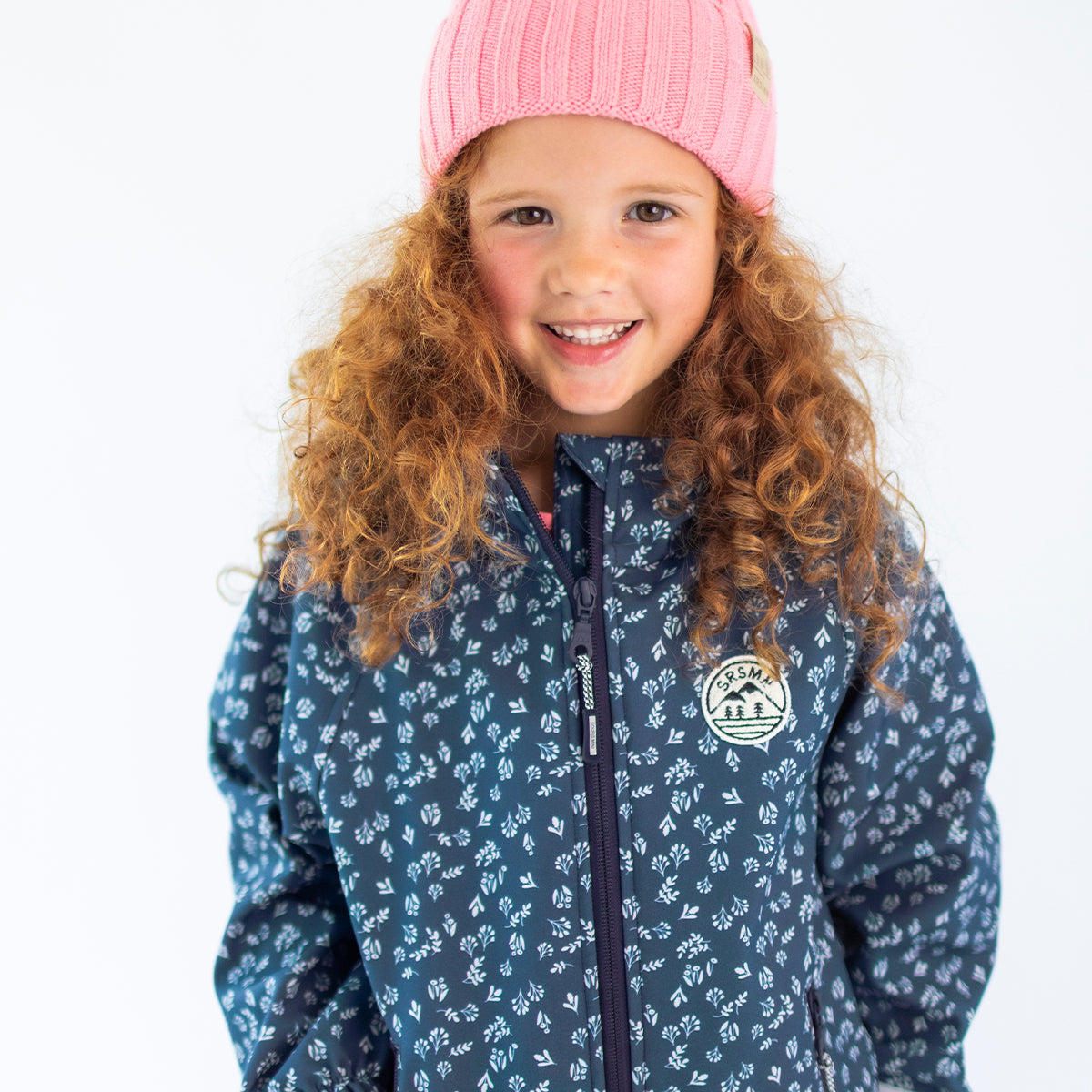 Manteau softshell bleu à imprimé floral, enfant