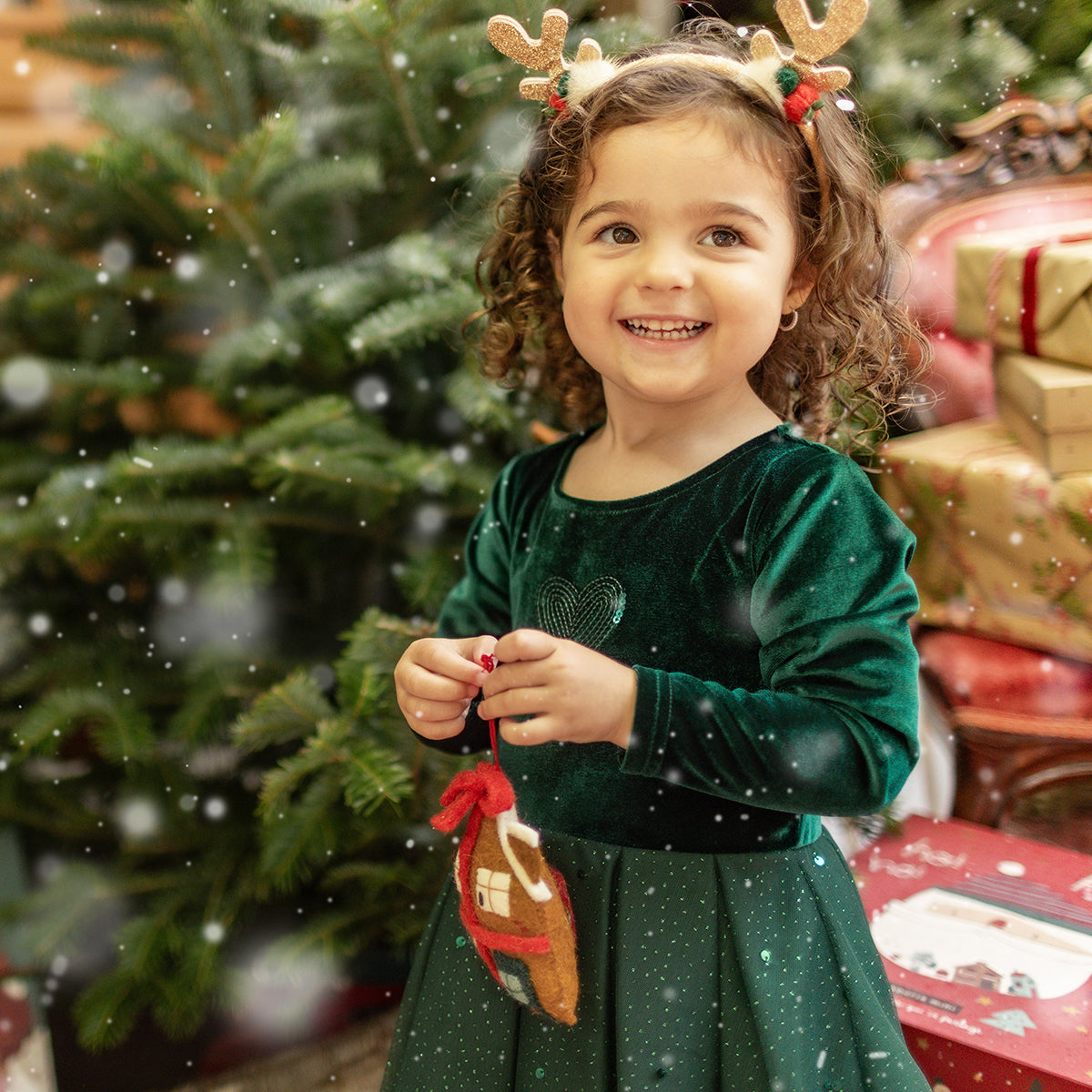 Green dress in velvet and sequin, baby