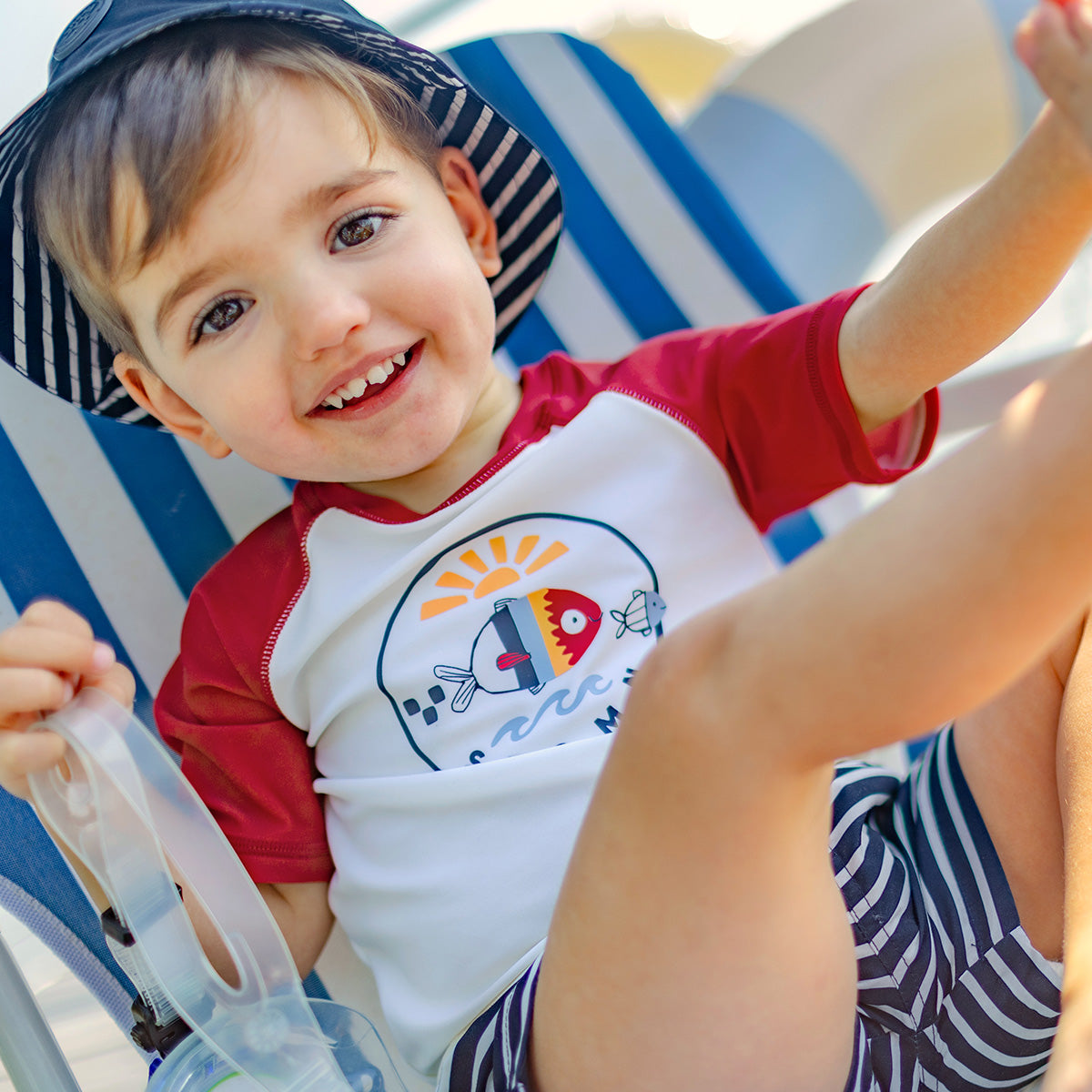 T-shirt de bain crème à manches courtes rouges, bébé