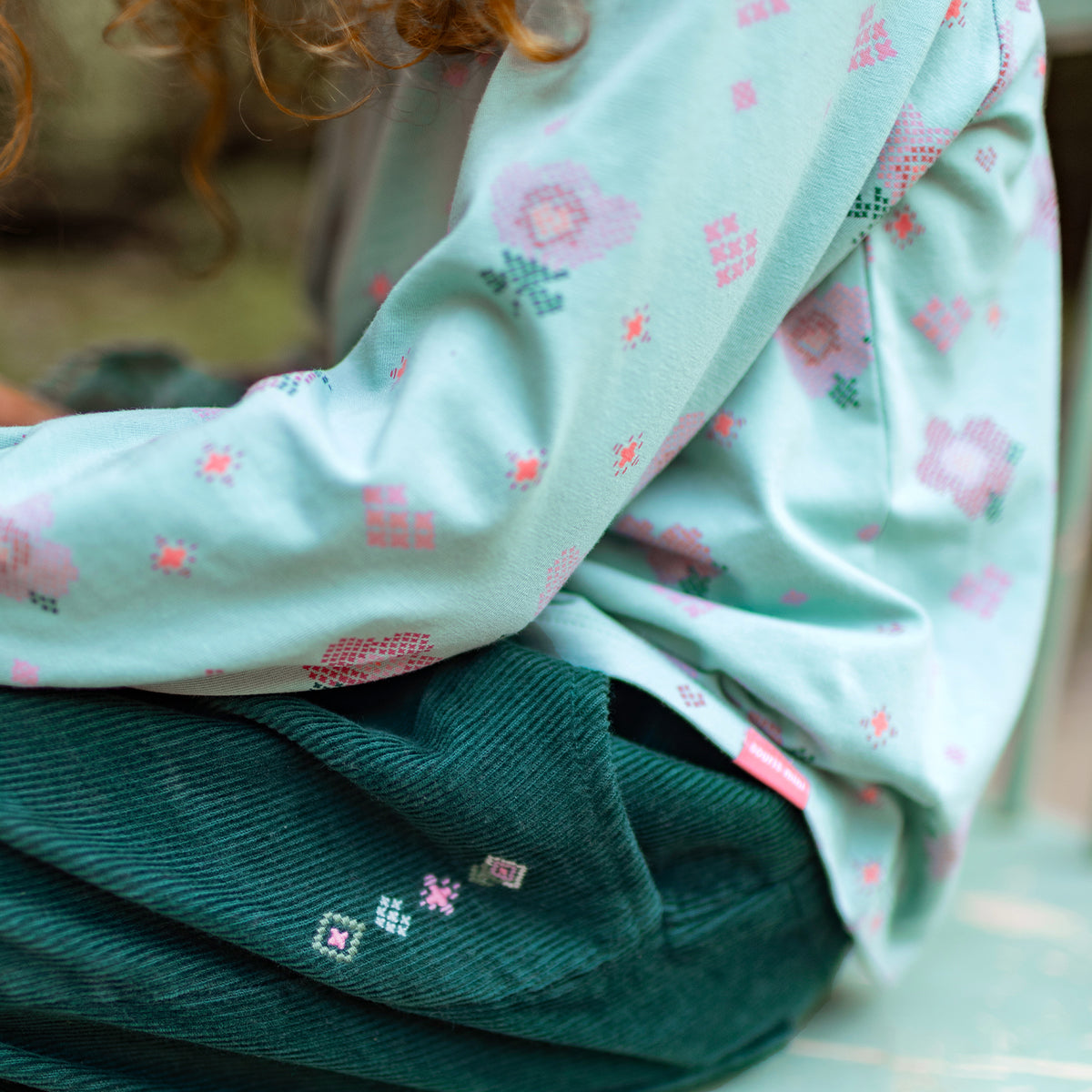 T-shirt turquoise à imprimé floral en jersey extensible, enfant
