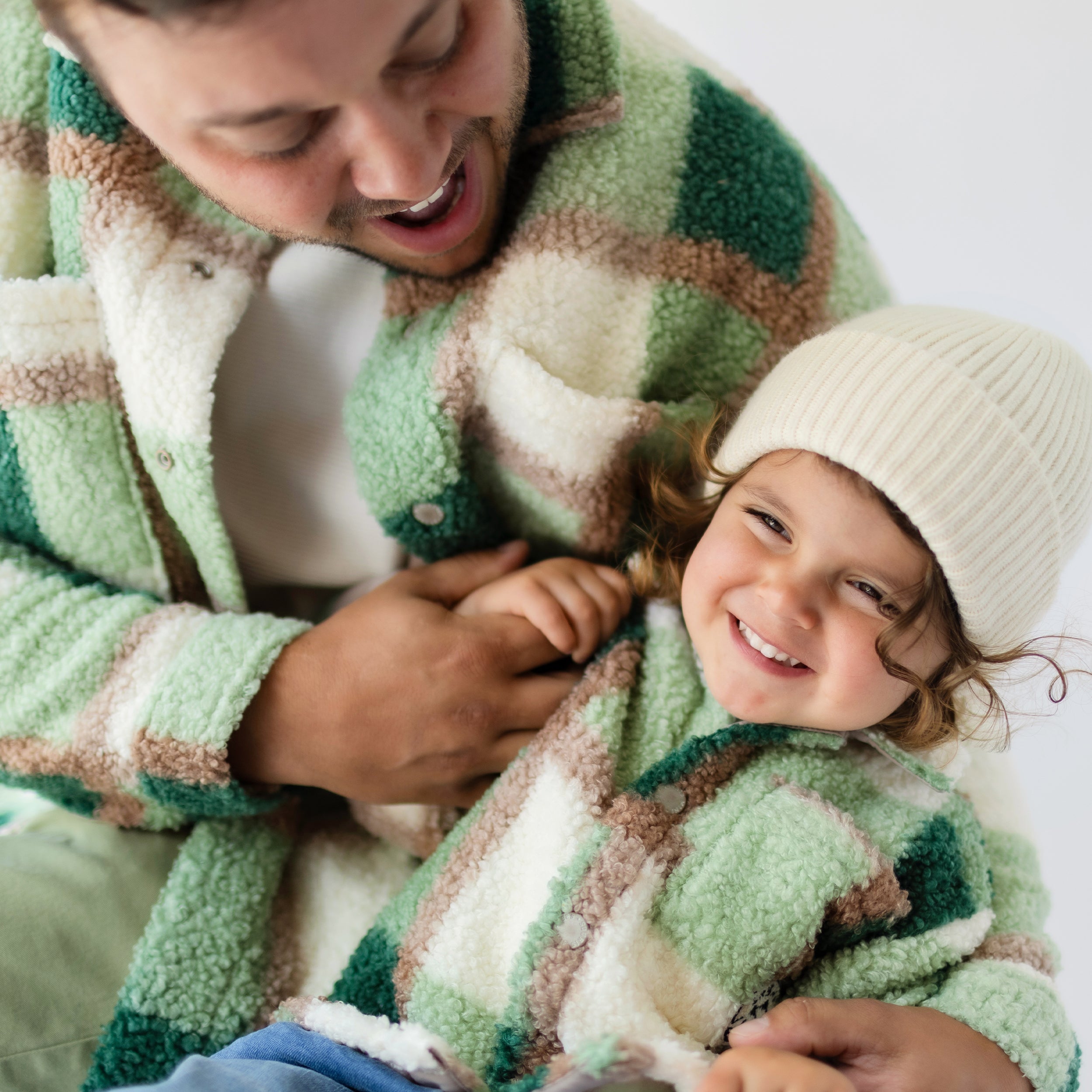 Surchemise à carreaux verts, crème et bruns en sherpa, baby