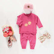 Pantalon décontracté style jogging rose en doux coton, bébé  || Relaxed pants jogger style pink in French terry, baby 