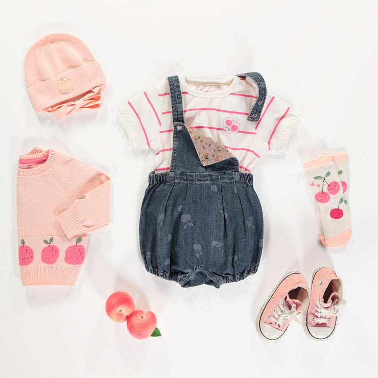 T-shirt à manches courtes rose et blanc avec rayure, Bébé || White and pink short sleeves T-shirt with stripes, Baby