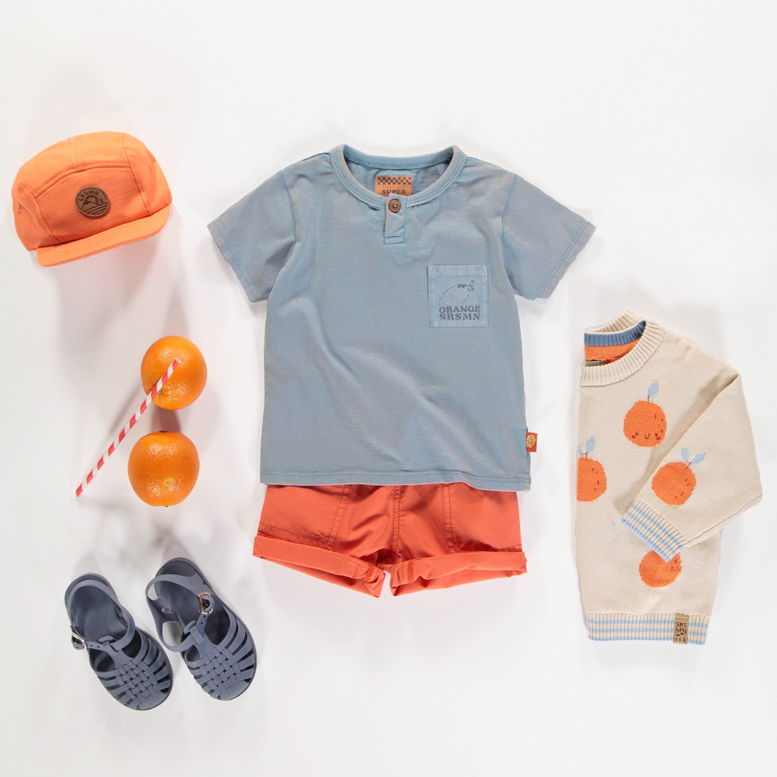 Orange relaxed fit short in canvas, baby