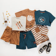 T-shirt turquoise à manches courtes en coton, enfant || Turquoise short-sleeved t-shirt in cotton, child