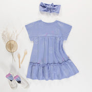 Robe bleue lavande à motifs en coton extensible, enfant || Lavender blue patterned dress in stretch cotton, child