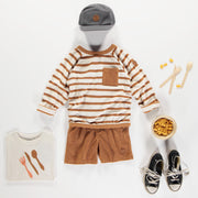 Chandail caramel et crème ligné à manches longues en ratine, enfant || Caramel and cream sweater with long sleeves in terry, child
