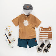 T-shirt caramel à manches courtes en coton, enfant || Caramel short-sleeved t-shirt in cotton, child