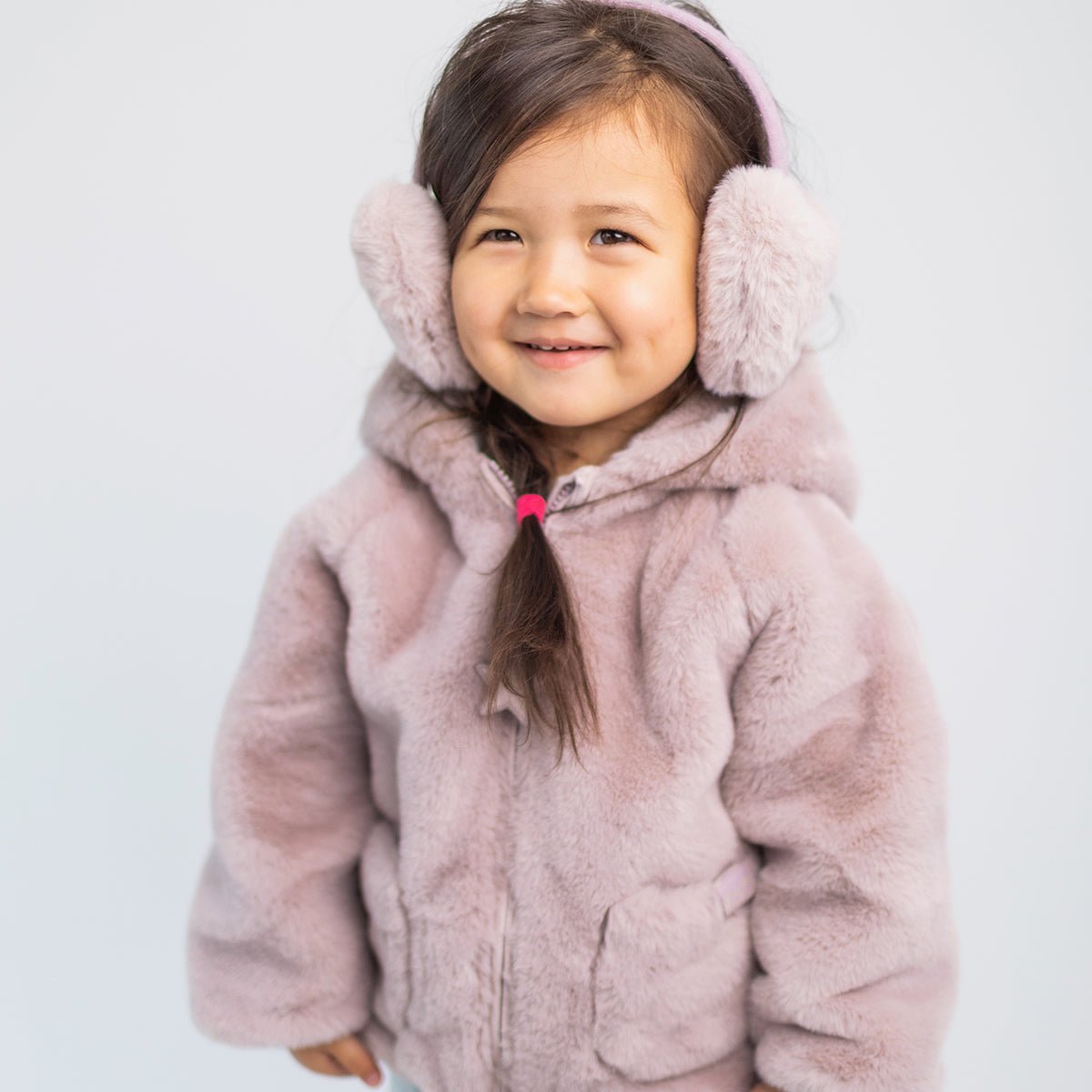 Manteau peluche rose à capuchon, bébé