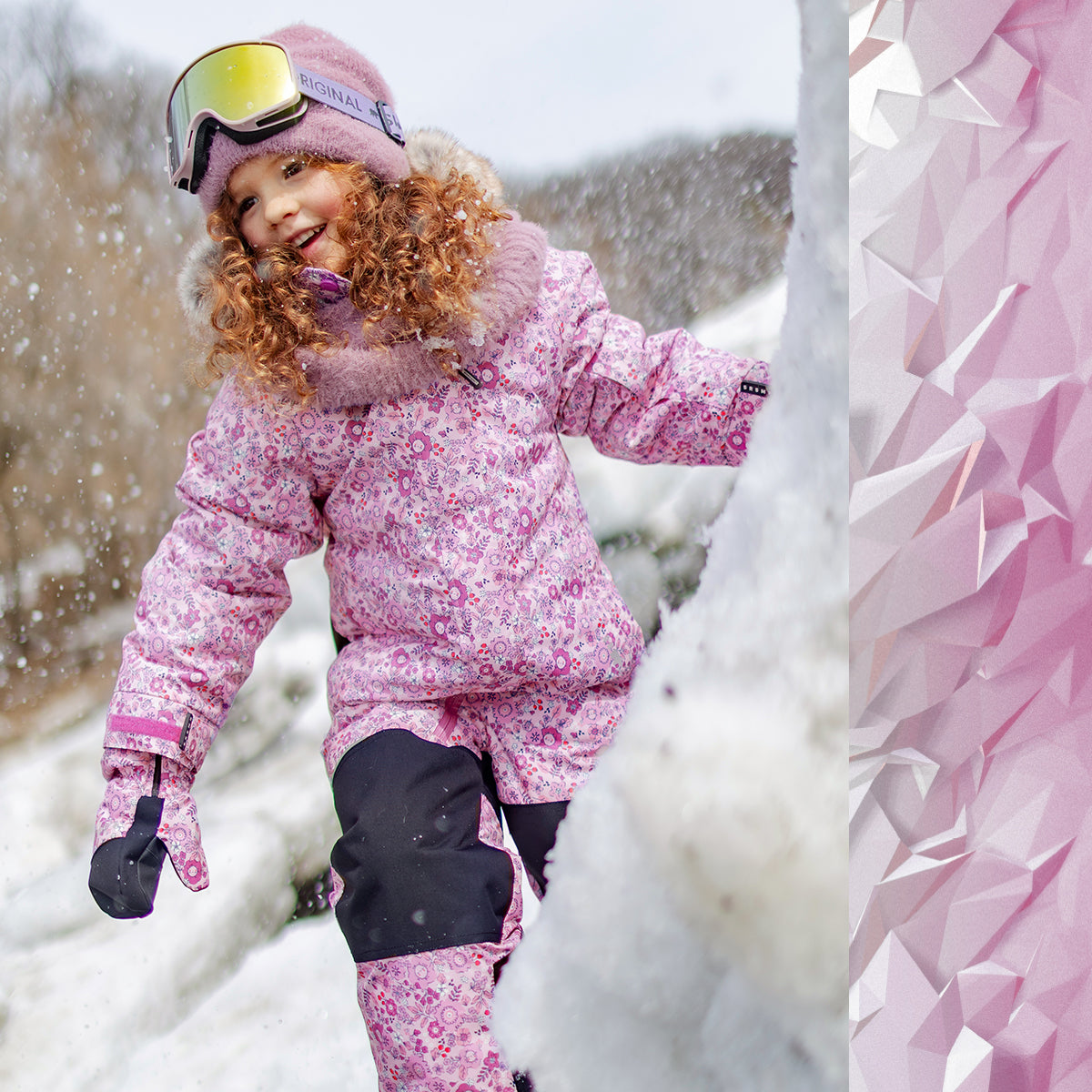 Pink floral print one-piece snowsuit , child