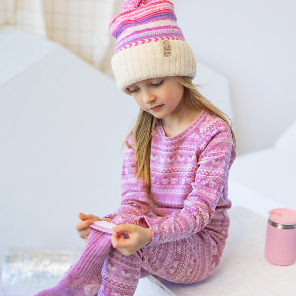Pink Patterned Merino Wool Sweater, child