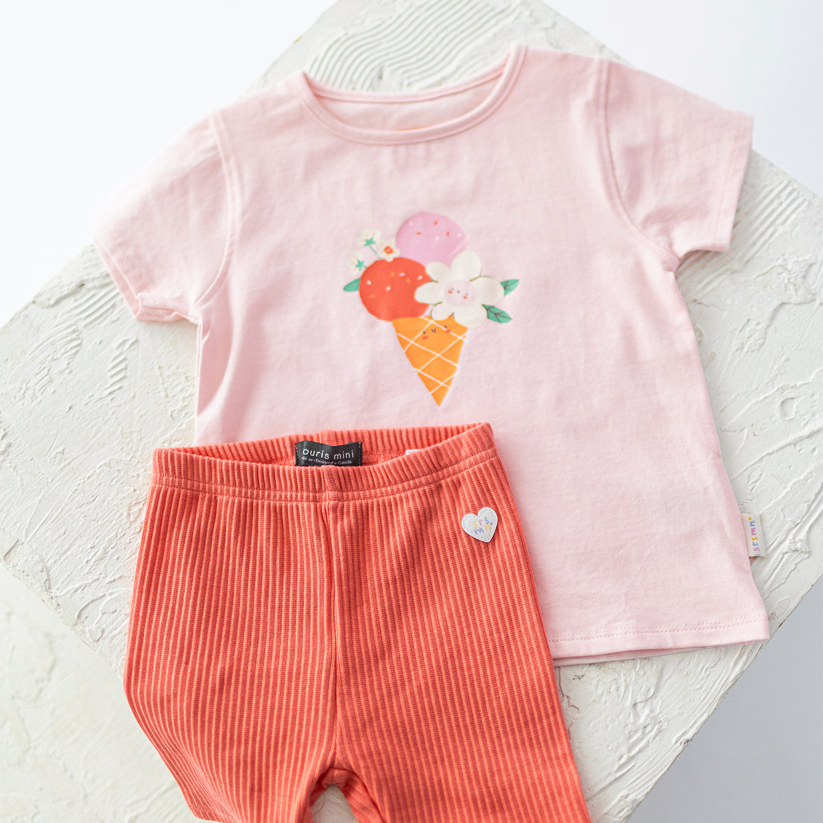 Legging court corail en tricot côtelé, bébé