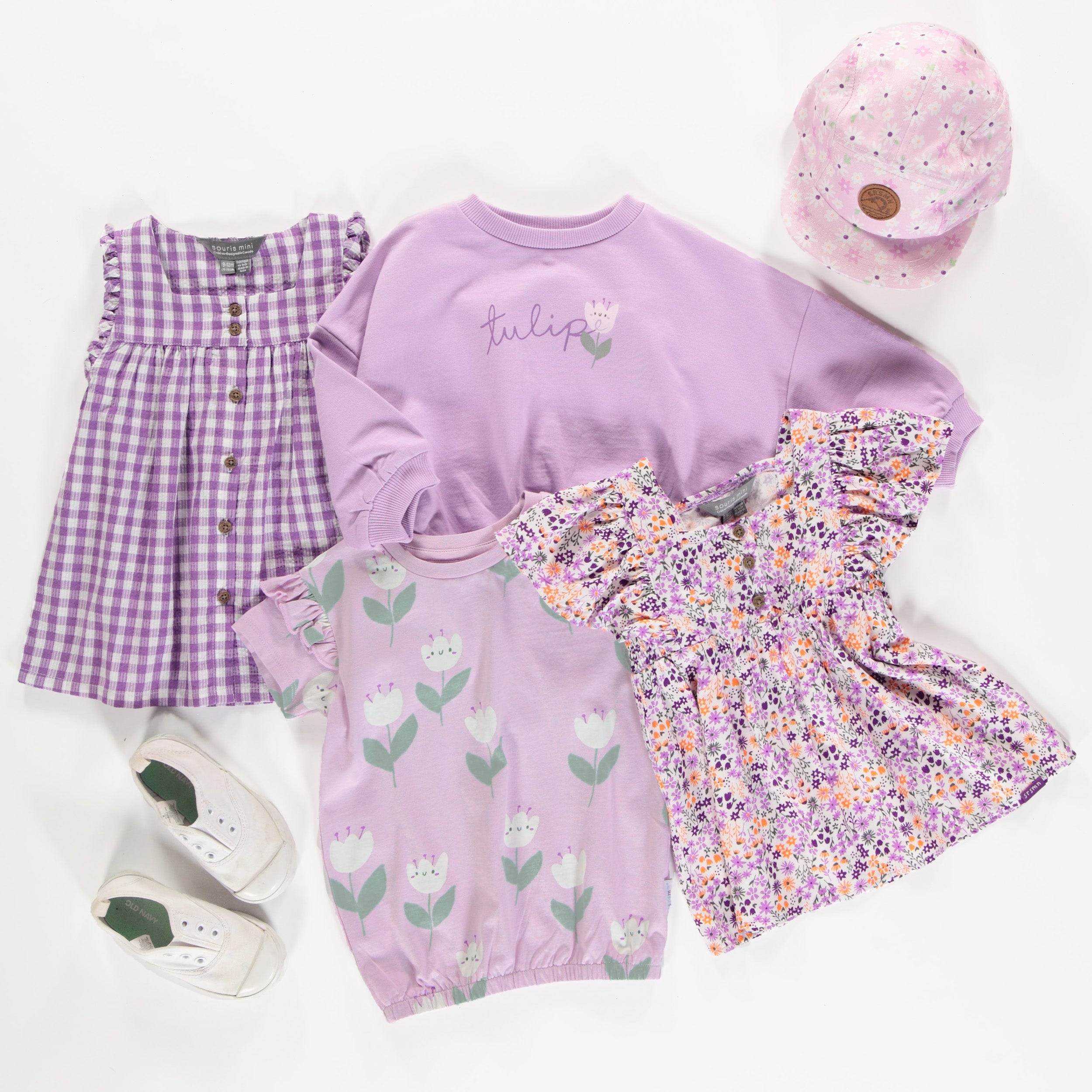 Look de la robe ample lilas à motifs de jolies tulipes en jersey extensible, bébé