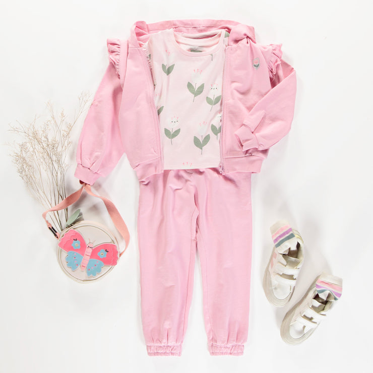 T-shirt ample rose à motifs de jolies tulipes en jersey extensible, enfant || Loose-fitting pink t-shirt with tulip all over print in stretch jersey, child