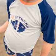 T-shirt de bain à manches courtes crème et orange, enfant || Cream and orange short sleeves swimming t-shirt, child