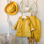 Salopette de pluie jaune en polyuréthane, bébé || Yellow polyurethane rain overalls, baby