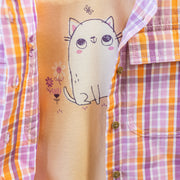 T-shirt à manches courtes de coupe ajustée pêche avec illustration, enfant || Peach short sleeves slim fit T-shirt with print, child