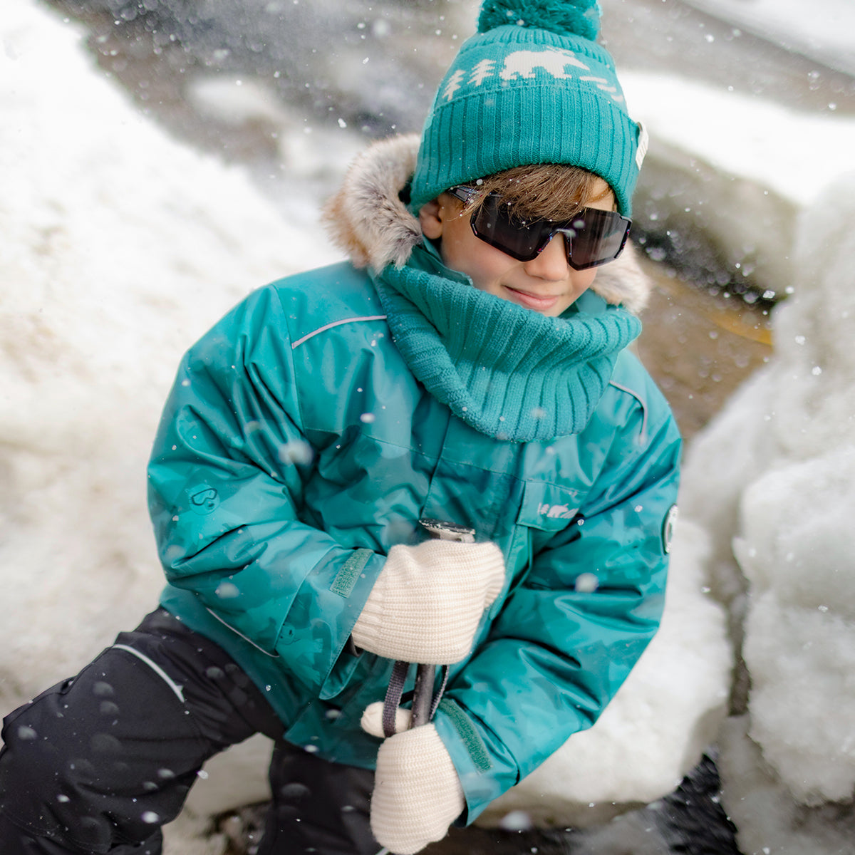 Turquoise Mountain Print Two-Piece Snowsuit, child